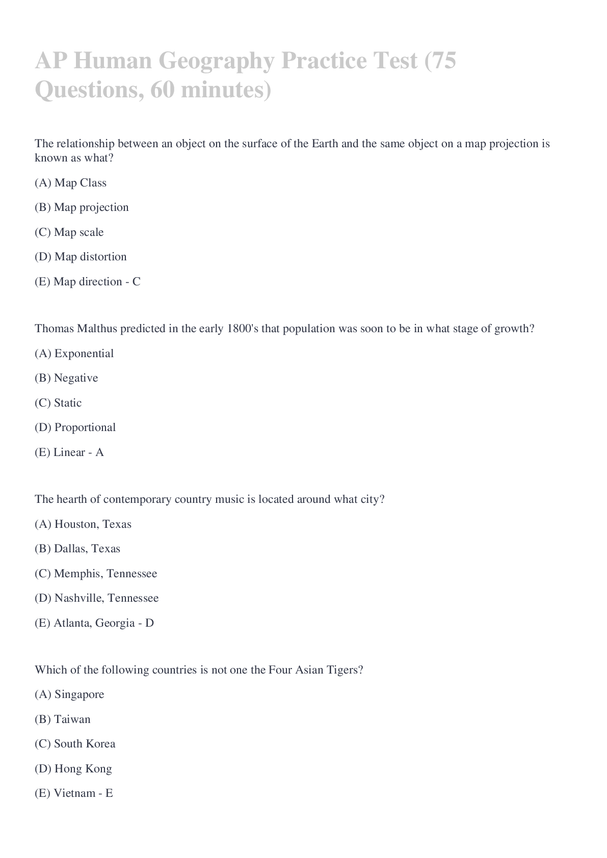 Preview image for AP Human Geography Practice Test (75 Questions, 60 minutes)